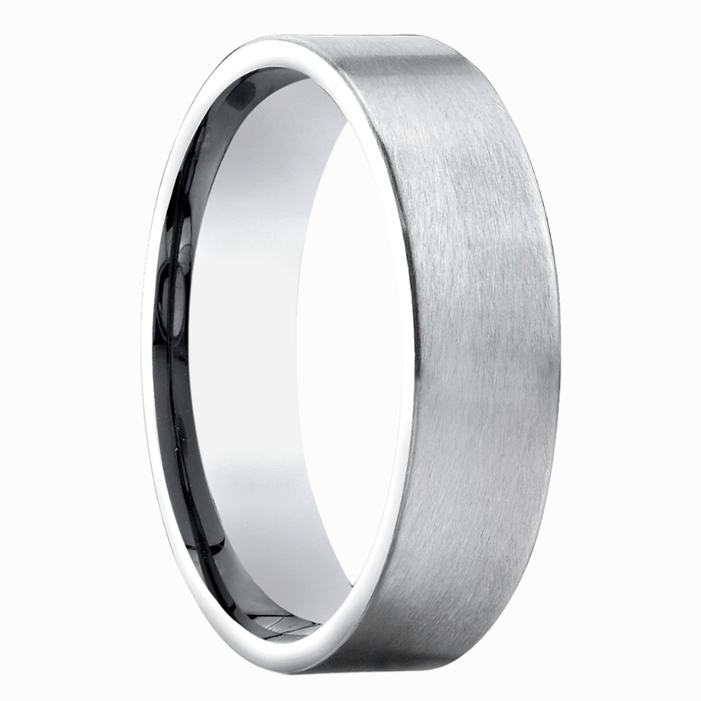 Flat Satin Men Wedding Band in White Gold