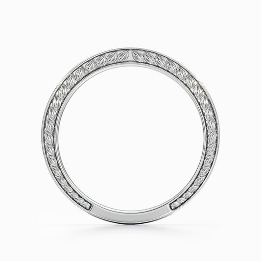 Roman Wreaths Pave Wedding Band in White Gold