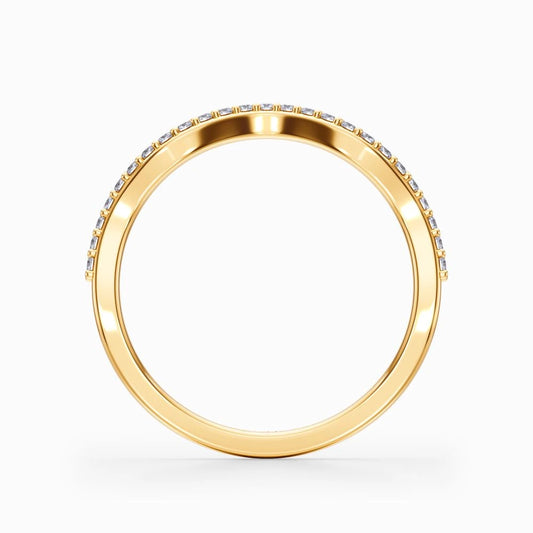 Wave Contour Pave Wedding Band in Yellow Gold