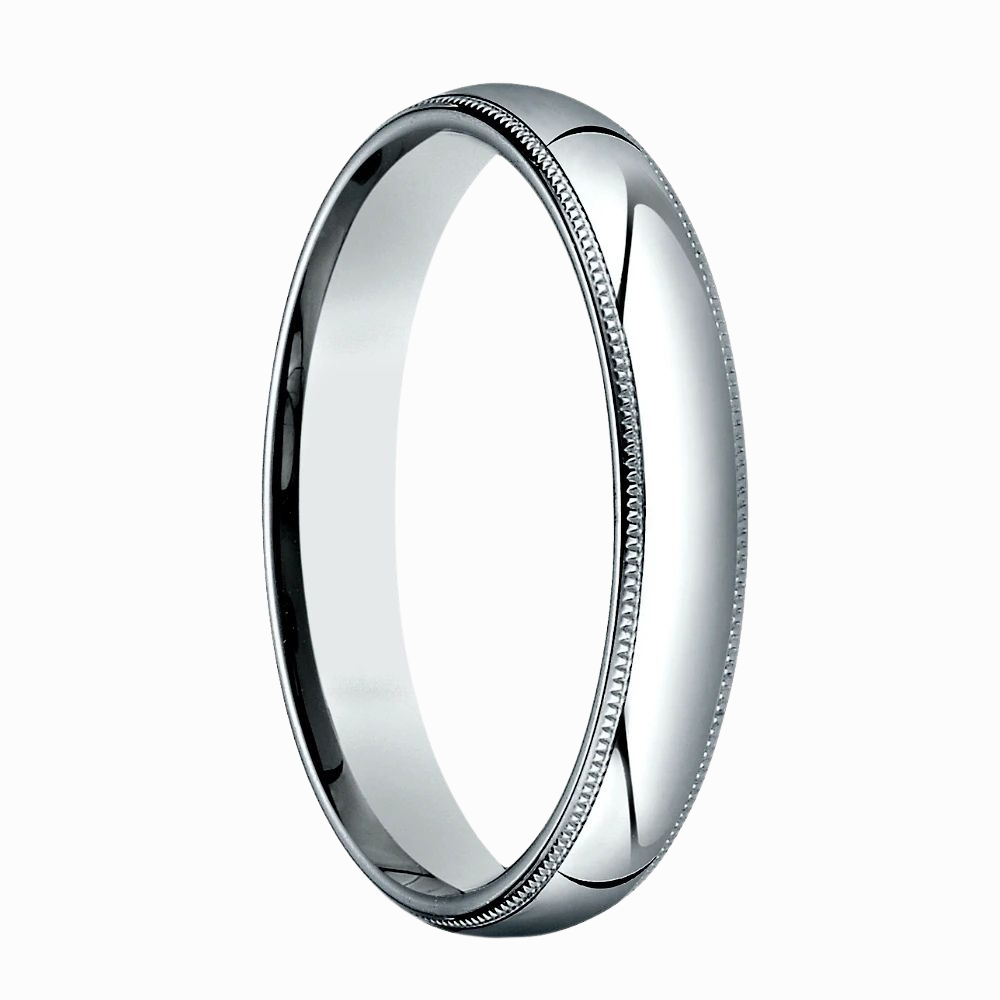 Milgrain Men Wedding Band in White Gold