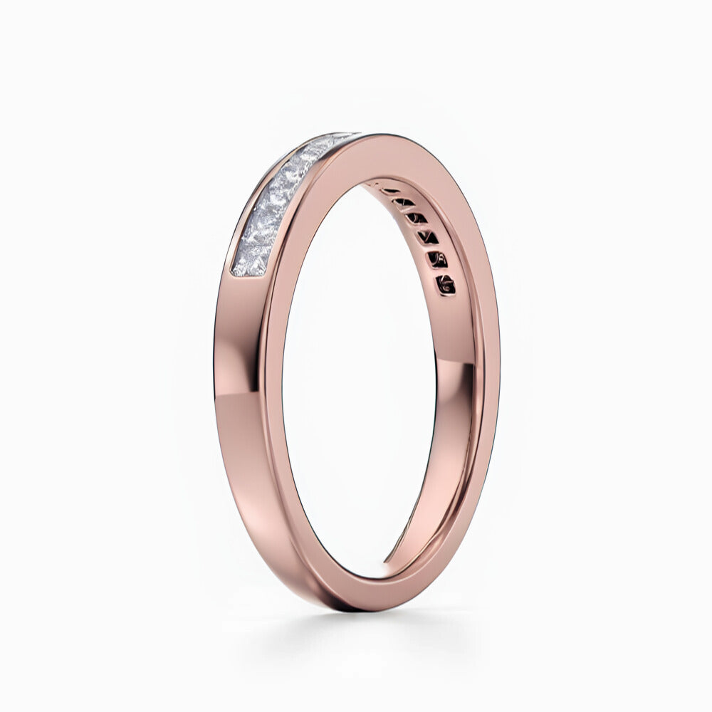 Princess Channel Pave Wedding Band in Yellow Gold
