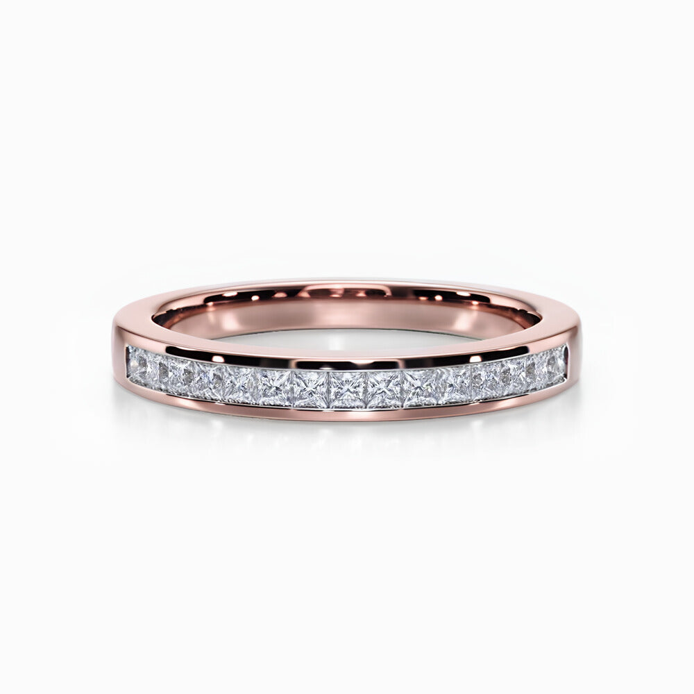 Princess Channel Pave Wedding Band in Yellow Gold