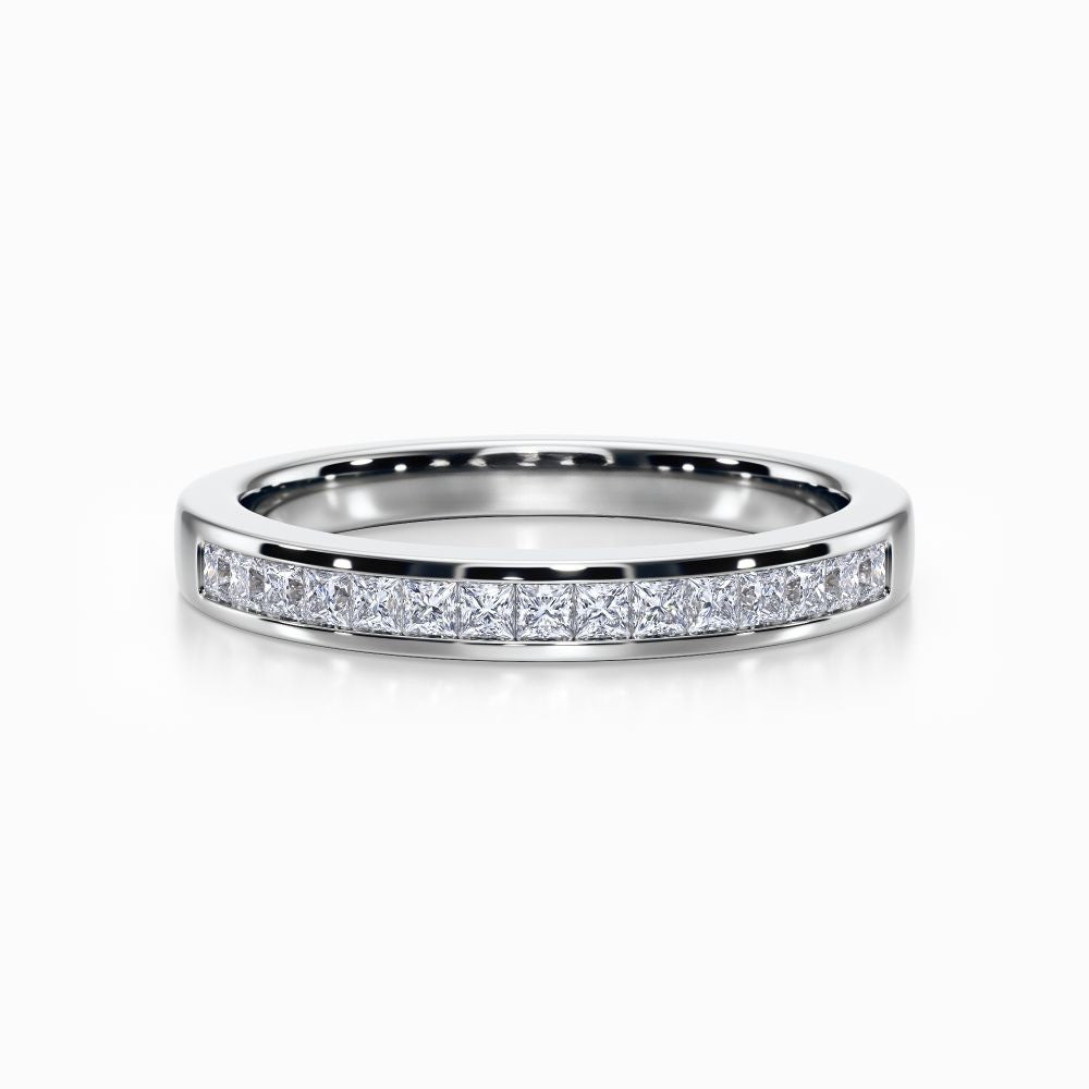 Princess Channel Pave Wedding Band in Yellow Gold