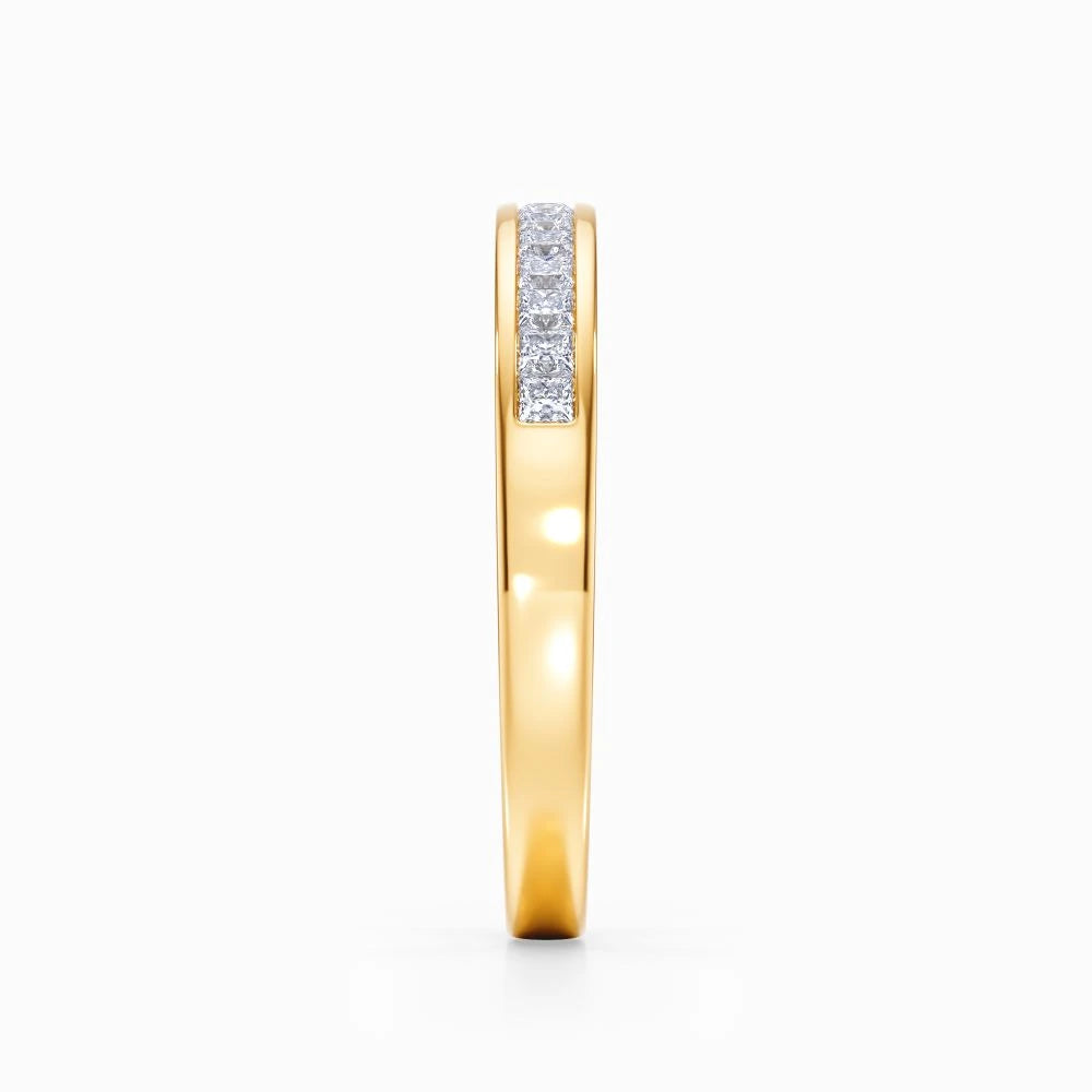 Princess Channel Pave Wedding Band in Yellow Gold