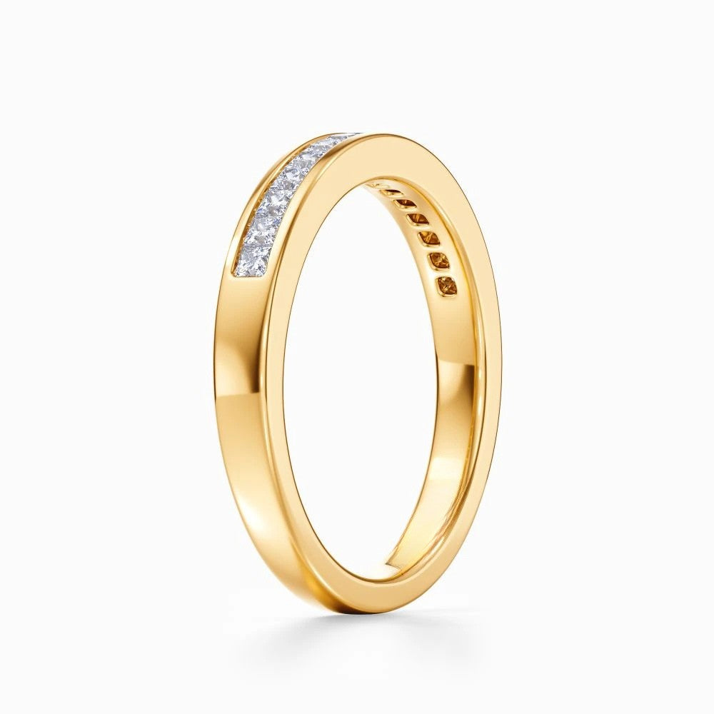 Princess Channel Pave Wedding Band in Yellow Gold