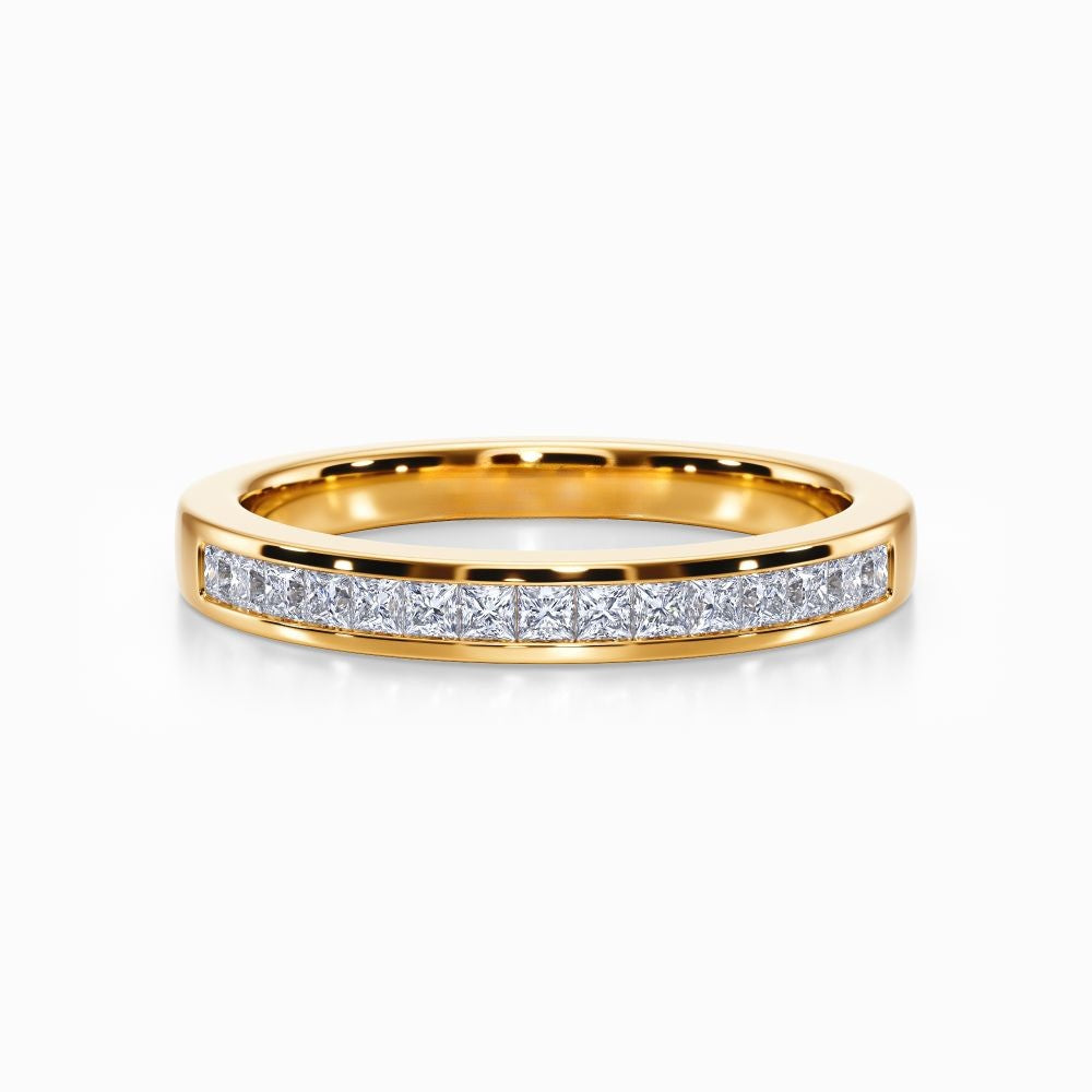 Princess Channel Pave Wedding Band in Yellow Gold