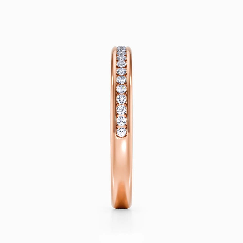 Round Channel Pave Wedding Band in Rose Gold