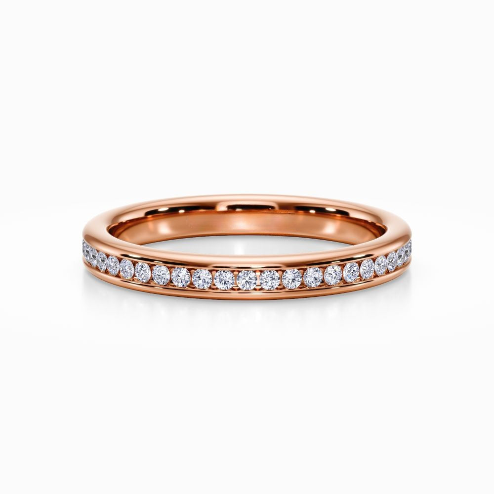 Round Channel Pave Wedding Band in Rose Gold