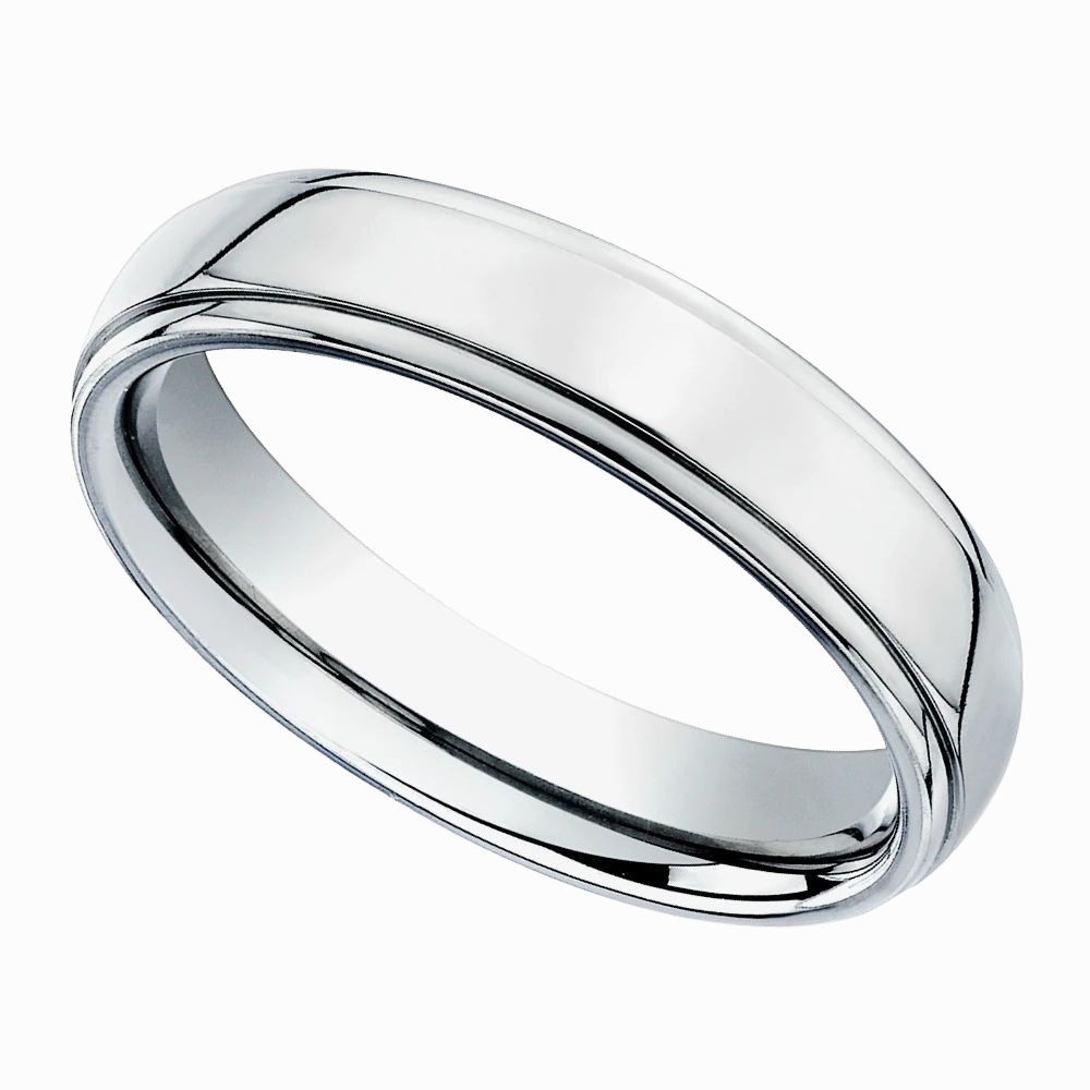 Round Edge Men Wedding Band in White Gold