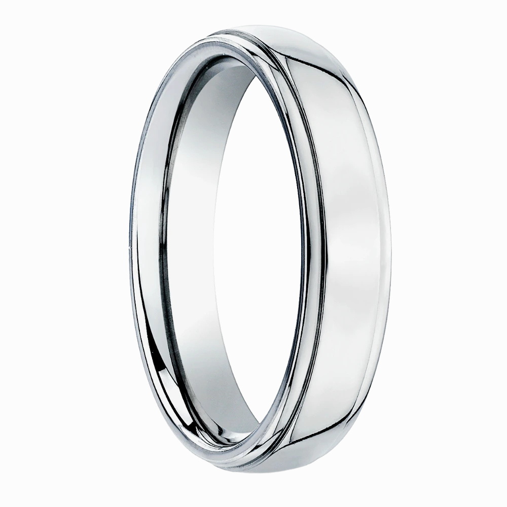 Round Edge Men Wedding Band in White Gold