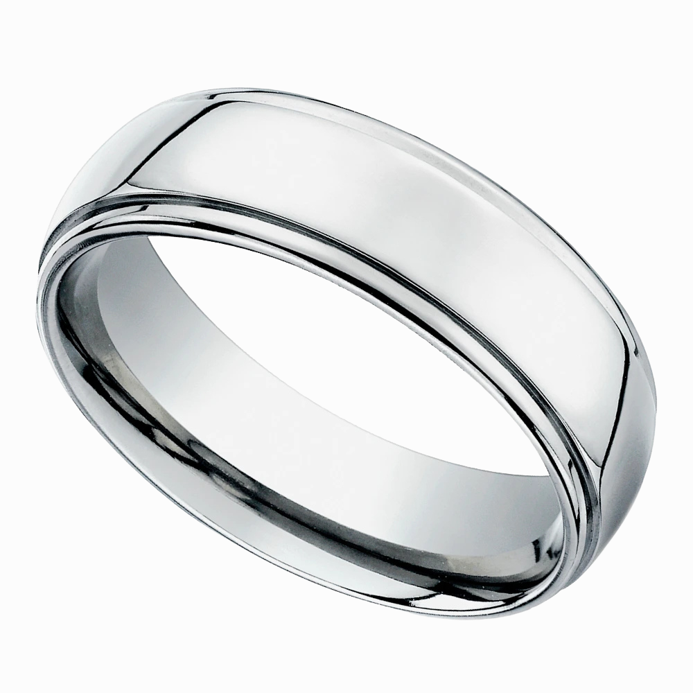 Round Edge Men Wedding Band in White Gold