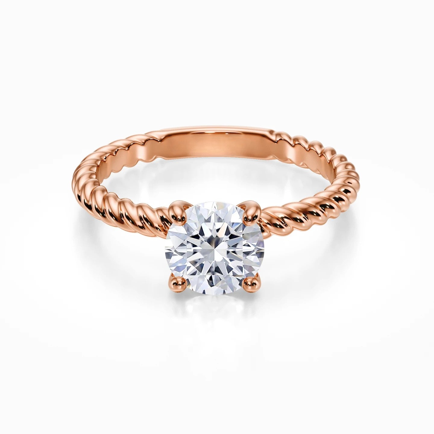 Twisted Rope Solitaire 18K Solid Gold Ring