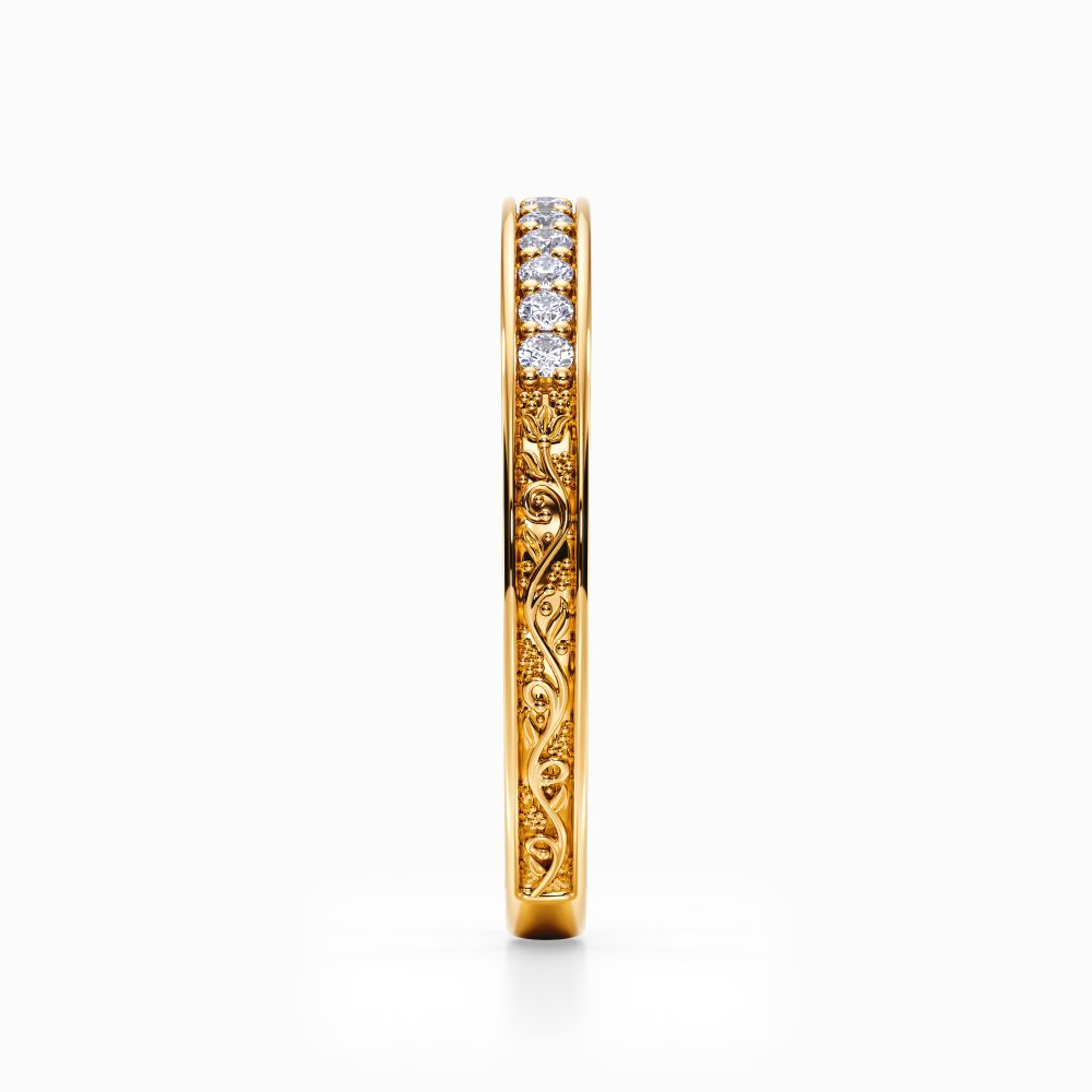 Roman Wreaths Pave Wedding Band in Yellow Gold