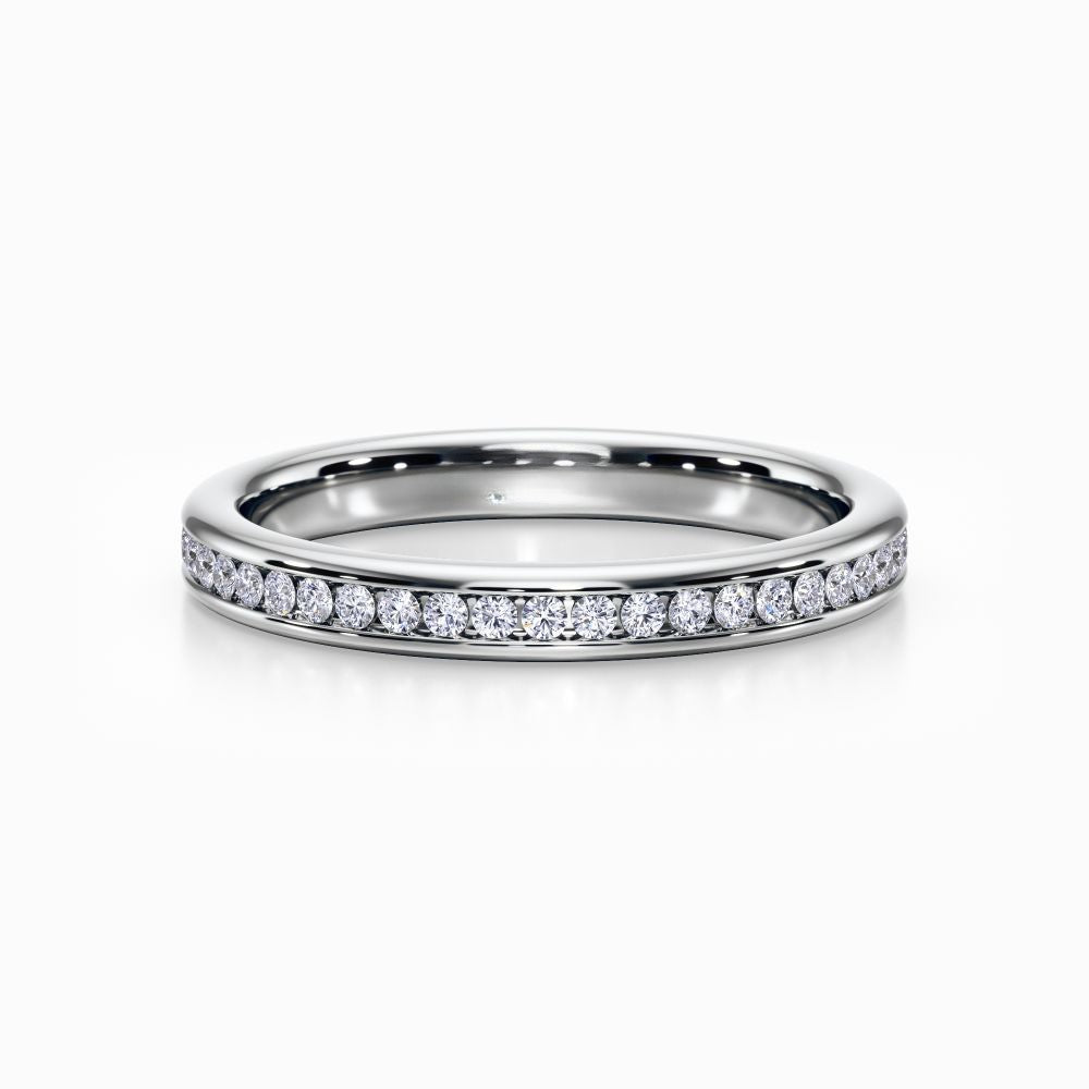 Round Channel Pave Wedding Band in Rose Gold