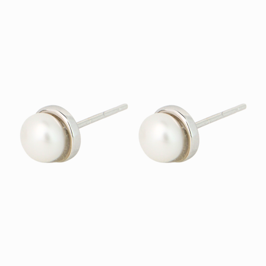 Minimalist Bezel Pearl Stud Earrings