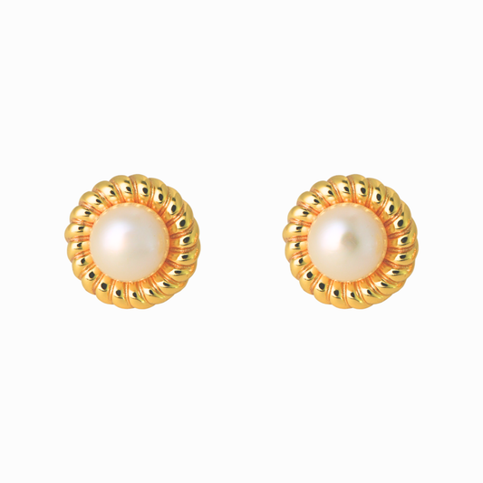 Rope Twist Freshwater Pearl Stud Earring