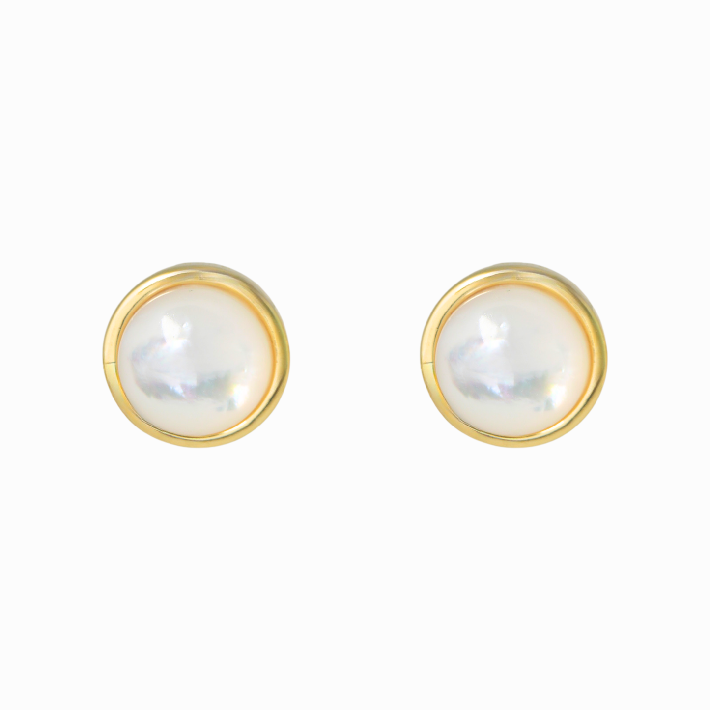 Bezel Mother‑of‑Pearl Stud Earrings