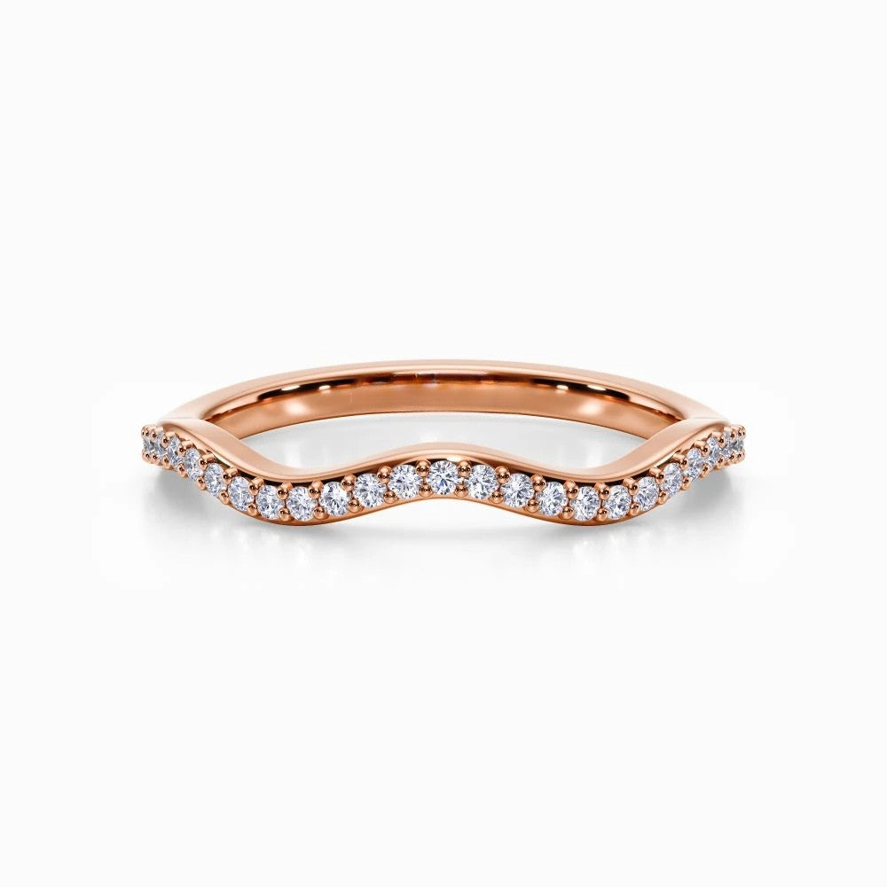 Wave Contour Pave Wedding Band in Yellow Gold