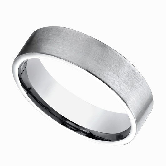 Flat Satin Men Wedding Band in White Gold