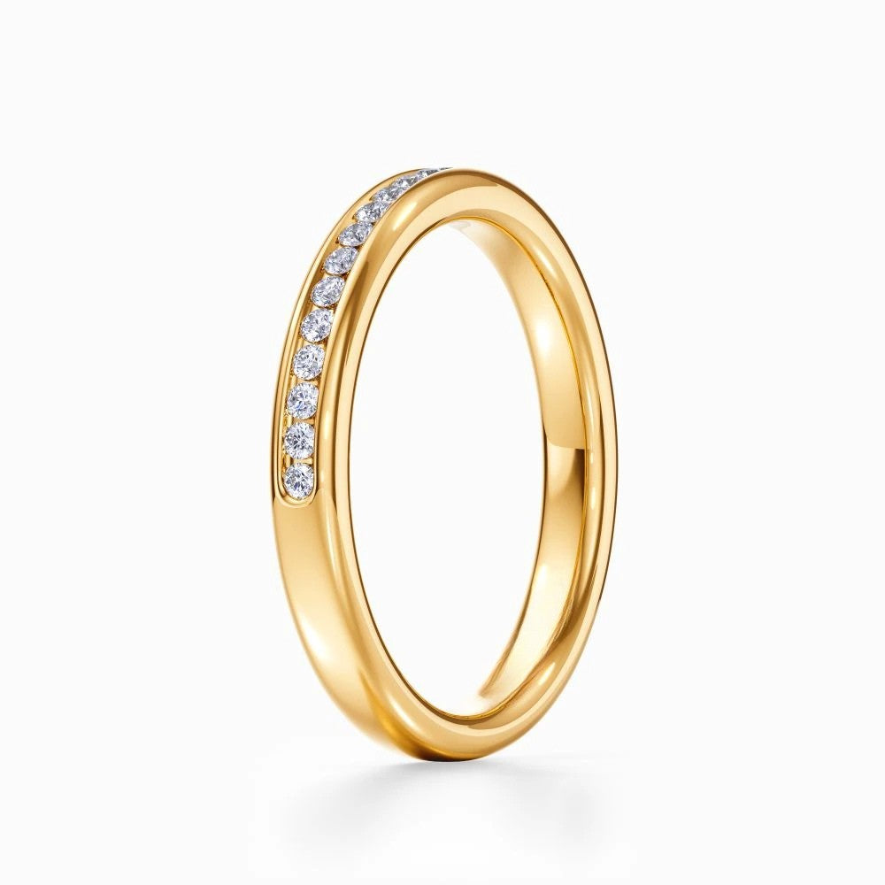 Round Channel Pave Wedding Band in Yellow Gold