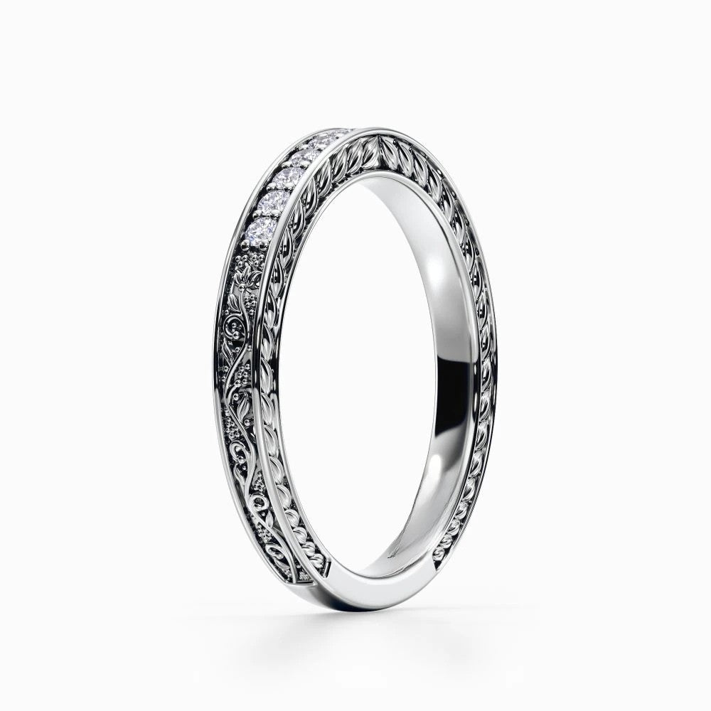 Roman Wreaths Pave Wedding Band in White Gold