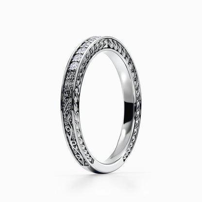 Roman Wreaths Pave Wedding Band in White Gold