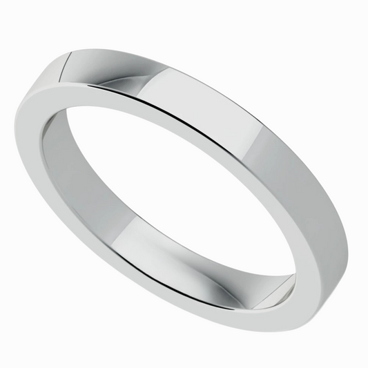 Classic Flat Men Wedding Band in White Gold