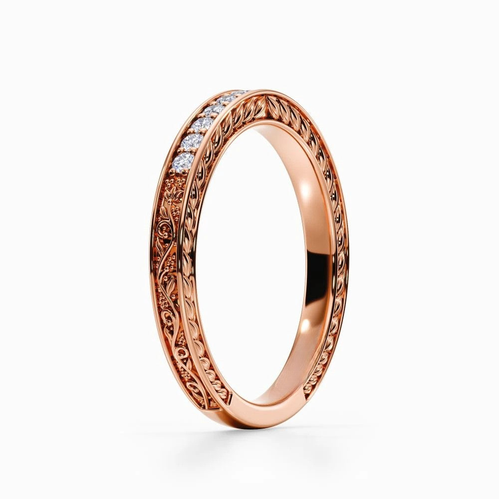 Roman Wreaths Pave Wedding Band in Rose Gold