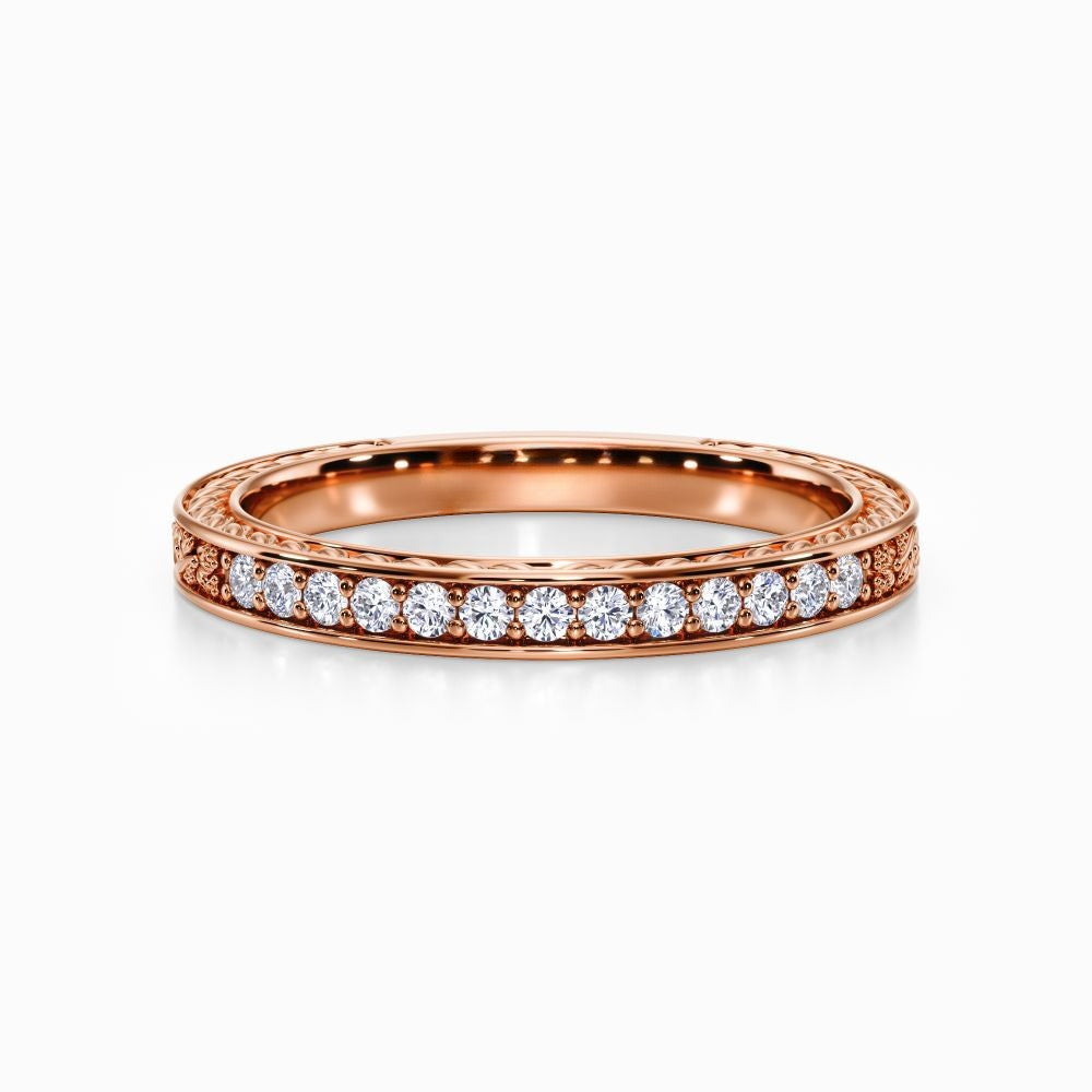 Roman Wreaths Pave Wedding Band in Rose Gold