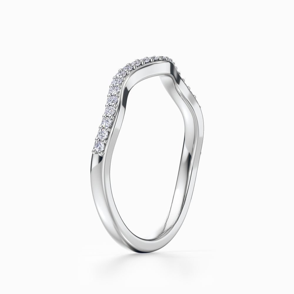Wave Contour Pave Wedding Band in Yellow Gold