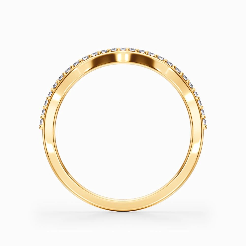 Wave Contour Pave Wedding Band in Yellow Gold
