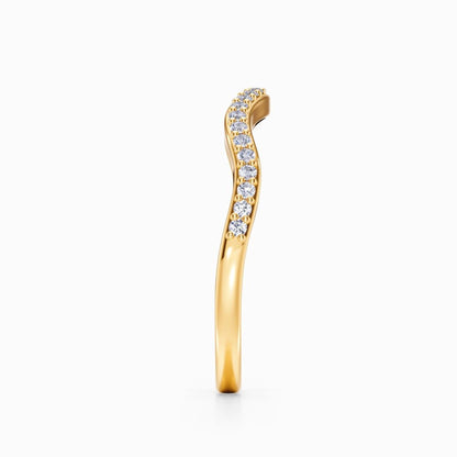 Wave Contour Pave Wedding Band in Yellow Gold