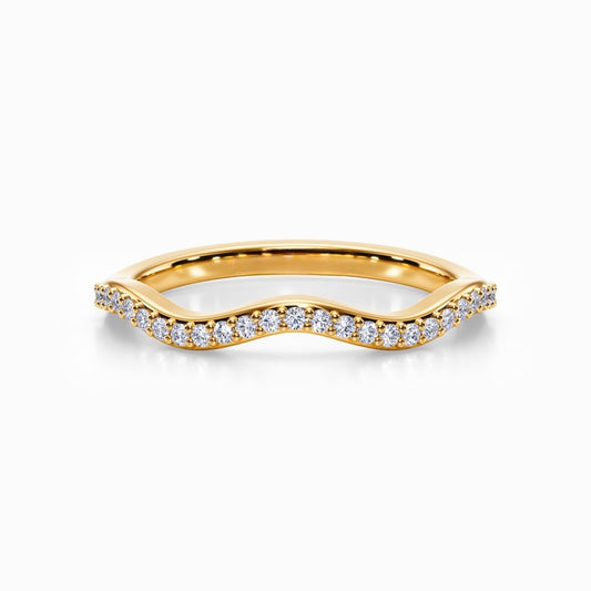 Wave Contour Pave Wedding Band in Yellow Gold