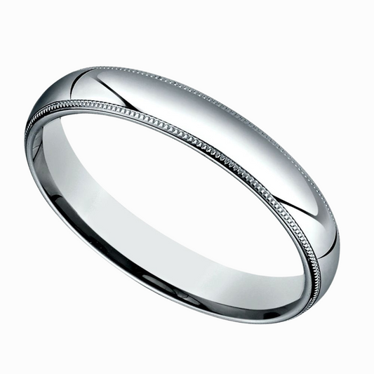 Milgrain Men Wedding Band in White Gold