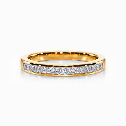 Princess Channel Pave Wedding Band in Yellow Gold