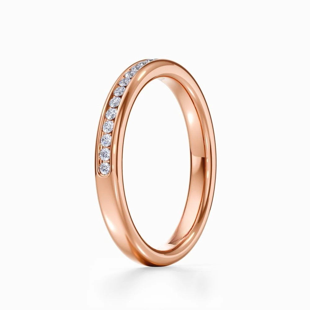 Round Channel Pave Wedding Band in Yellow Gold