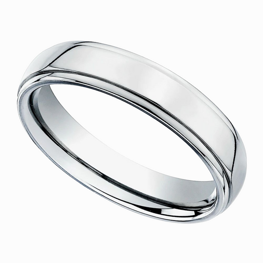 Round Edge Men Wedding Band in White Gold