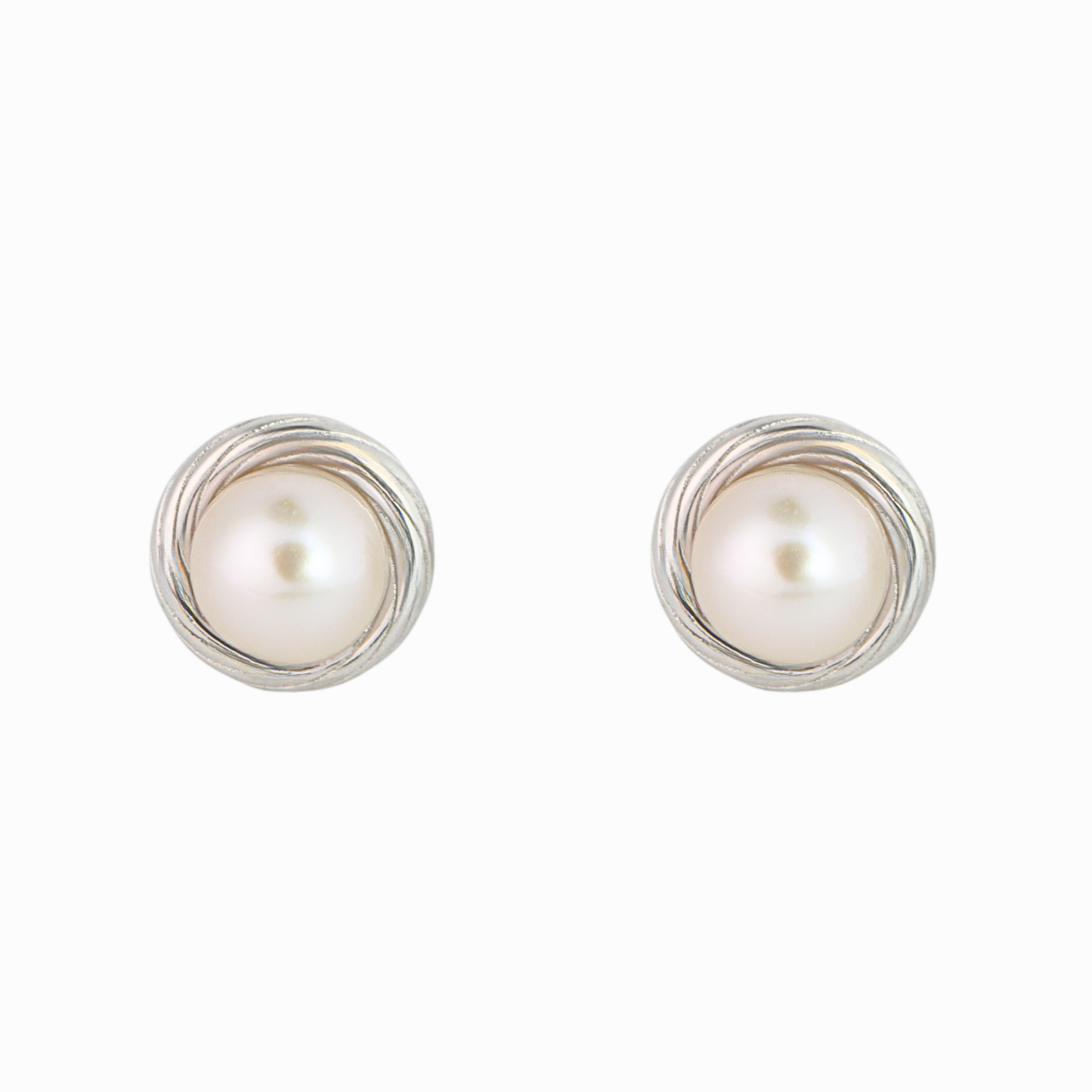 Swirl-Edge Pearl Stud Earrings