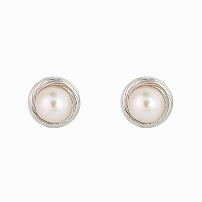 Swirl-Edge Pearl Stud Earrings