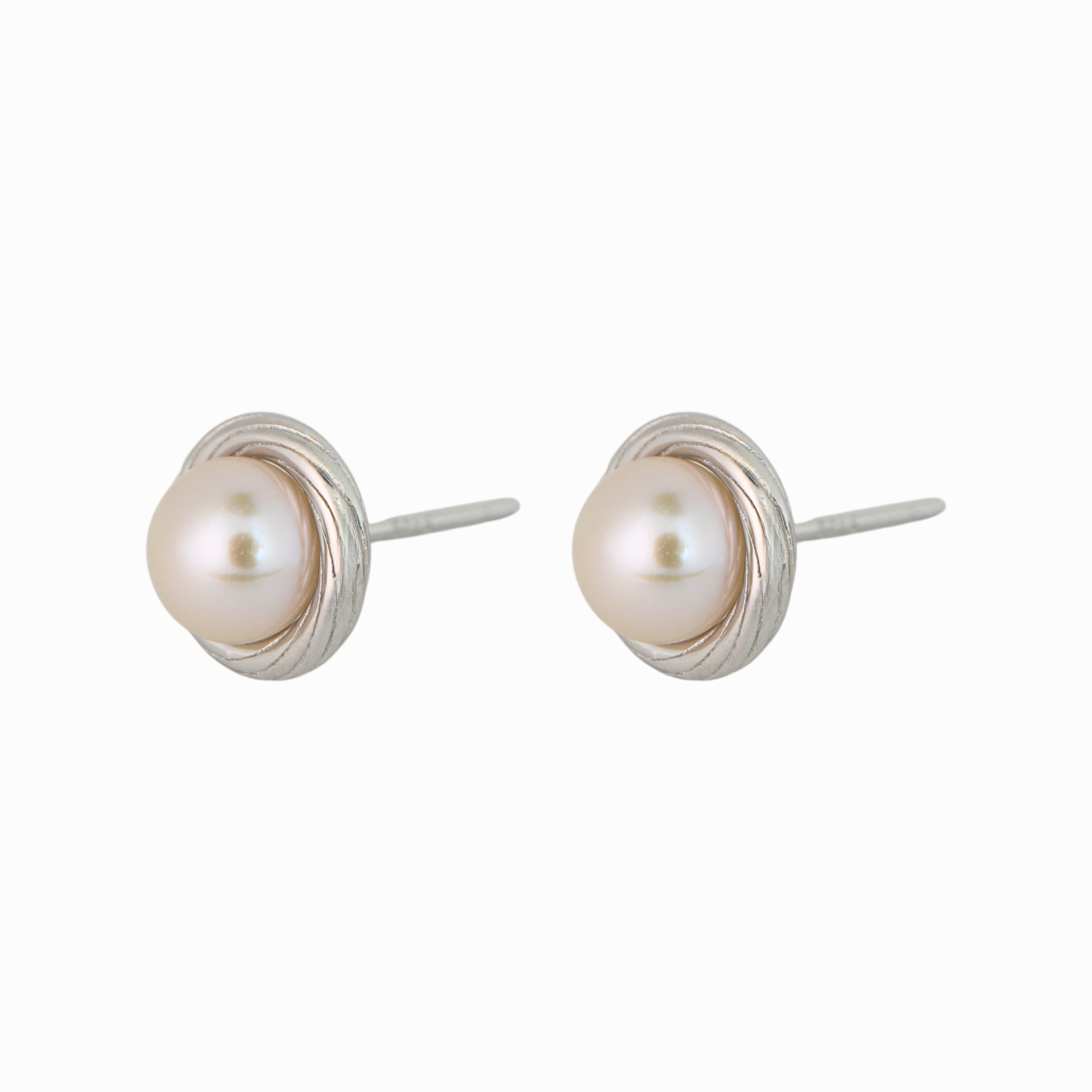 Swirl-Edge Pearl Stud Earrings