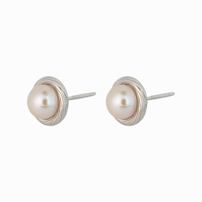 Swirl-Edge Pearl Stud Earrings