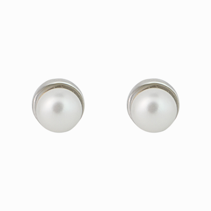 Minimalist Bezel Pearl Stud Earrings