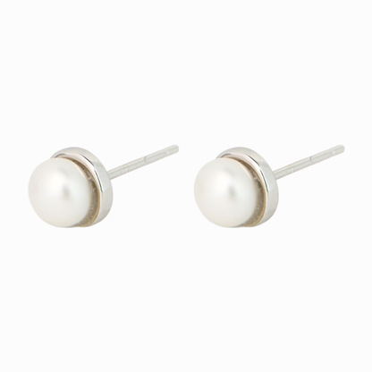 Minimalist Bezel Pearl Stud Earrings