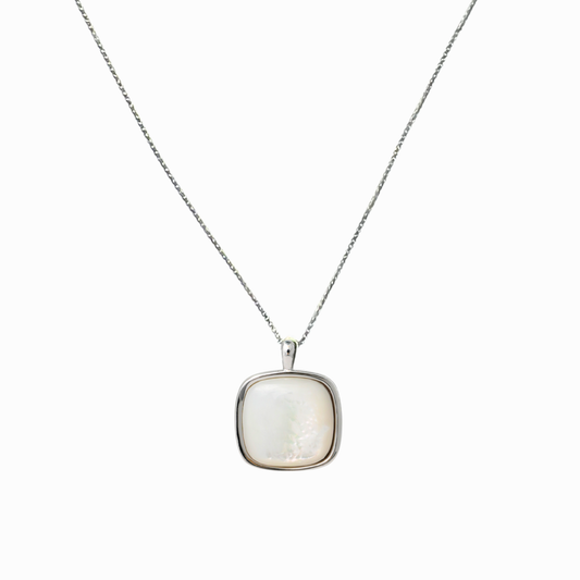 Lumière Square Mother‑of‑Pearl Pendant Necklace