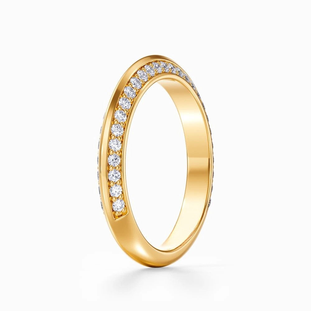 Pave Knife Edge Wedding Band in Yellow Gold