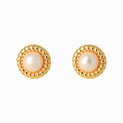Rope Twist Freshwater Pearl Stud Earring