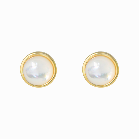 Bezel Mother‑of‑Pearl Stud Earrings