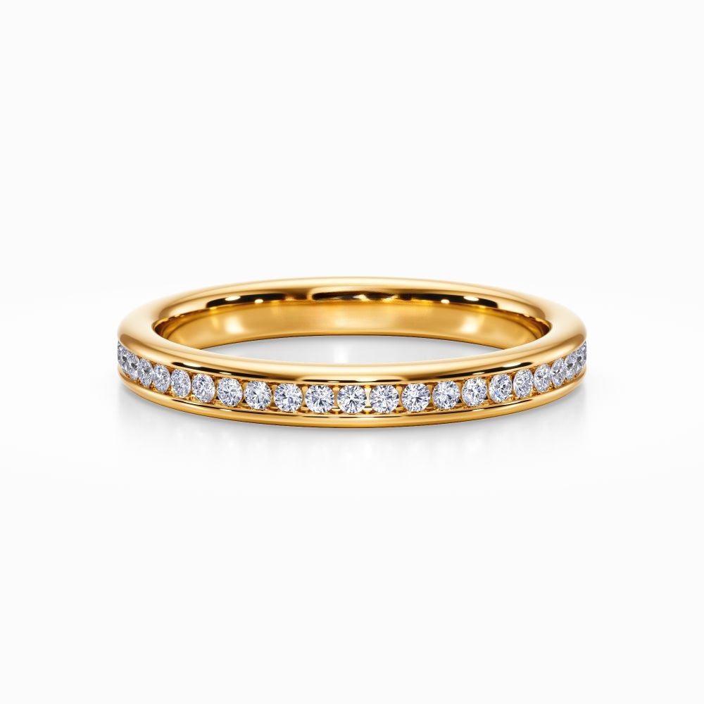 Round Channel Pave Wedding Band in Yellow Gold