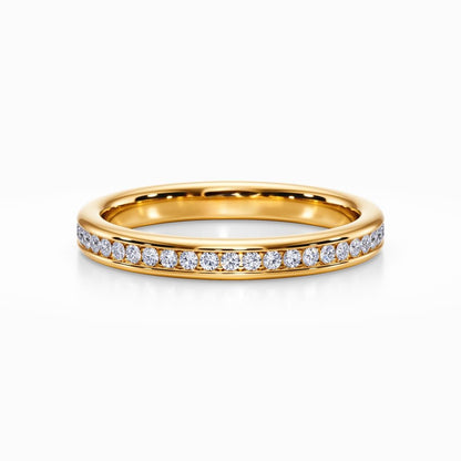Round Channel Pave Wedding Band in Yellow Gold