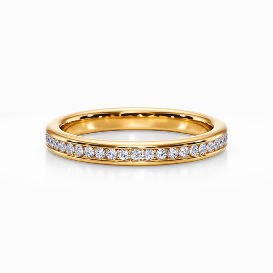 Round Channel Pave Wedding Band in Yellow Gold